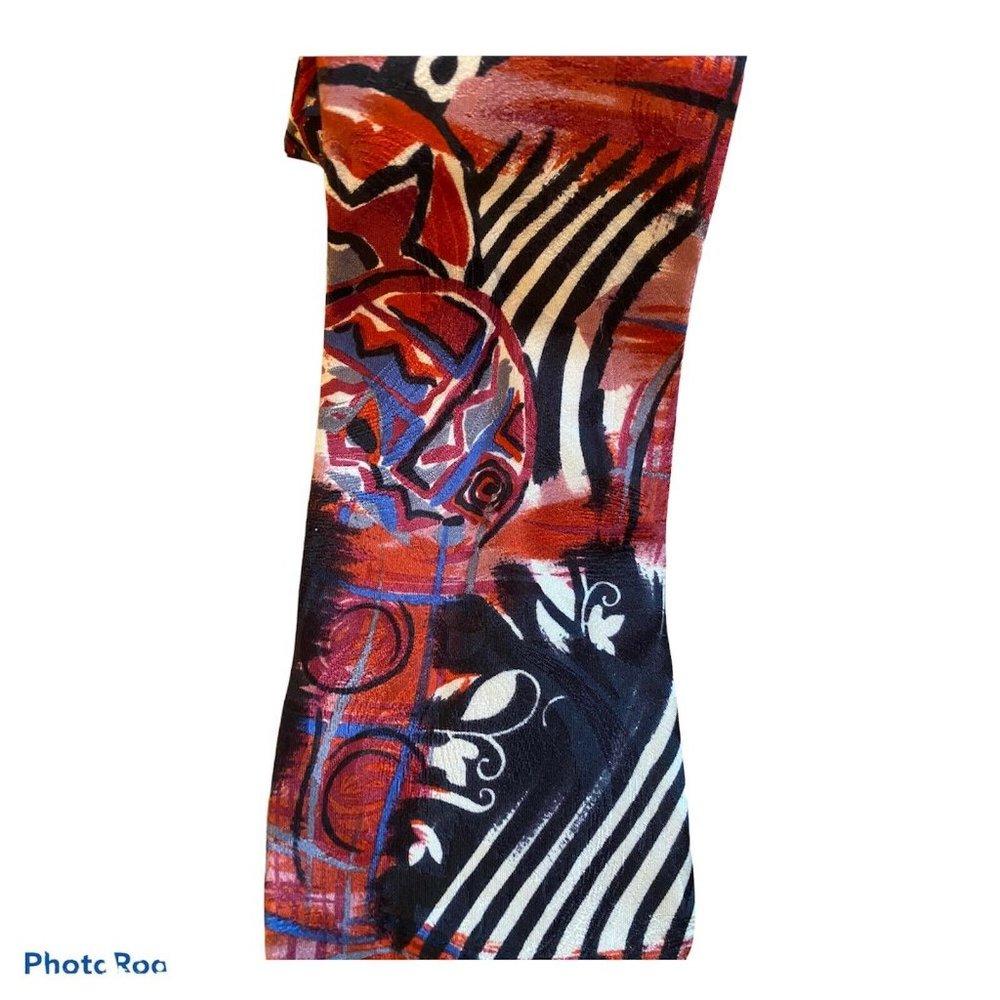 VINTAGE 417 VAN HEUSEN Floral Abstract Stripe Black Red Silk Men Necktie Tie